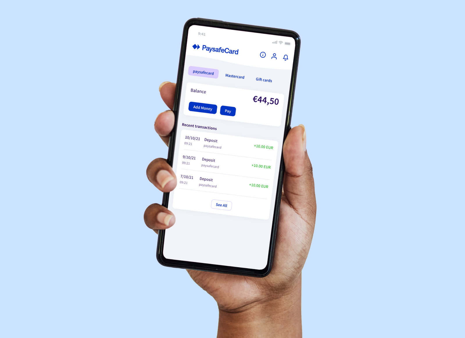 Paysafecard App auf Smartphone — Guthabenübersicht